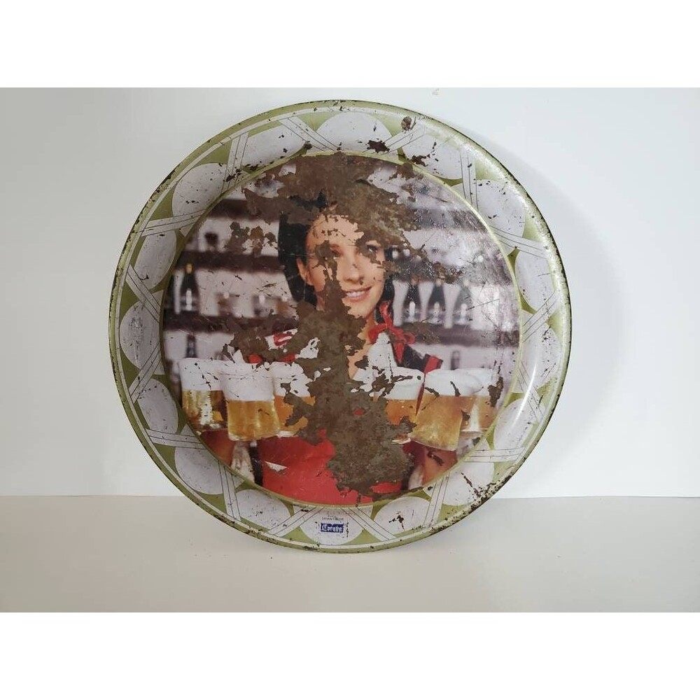 Corona Beer Advertising Vintage Metal Tray Girl with Beer Mugs